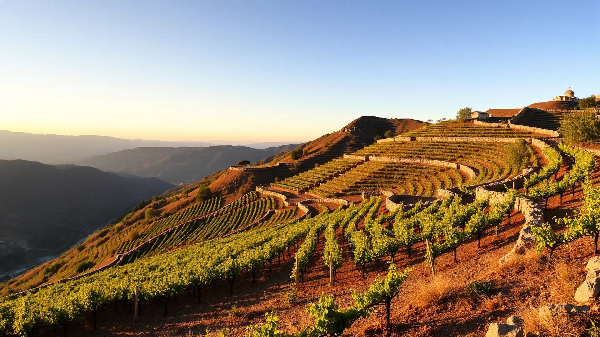 Terrasses de vignes de Côte-Rôtie sur les coteaux granitiques du Rhône Nord