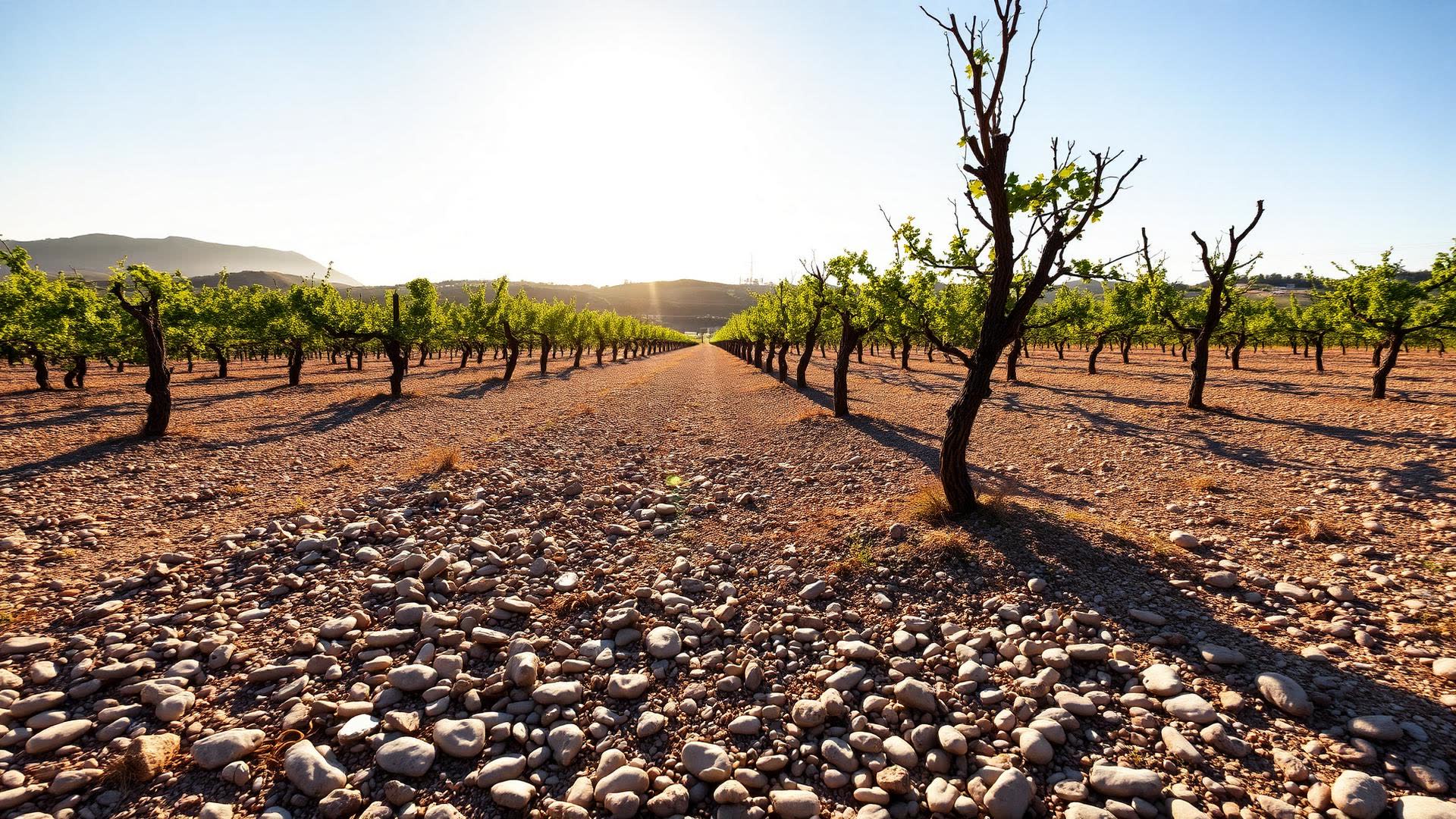 Vignes de Châteauneuf-du-Pape sur un sol de galets roulés