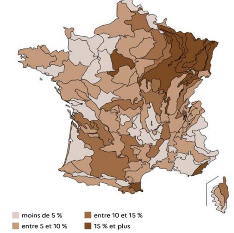 Carte de France du taux d'arbres forestiers altérés par région sur la période 2021-2024