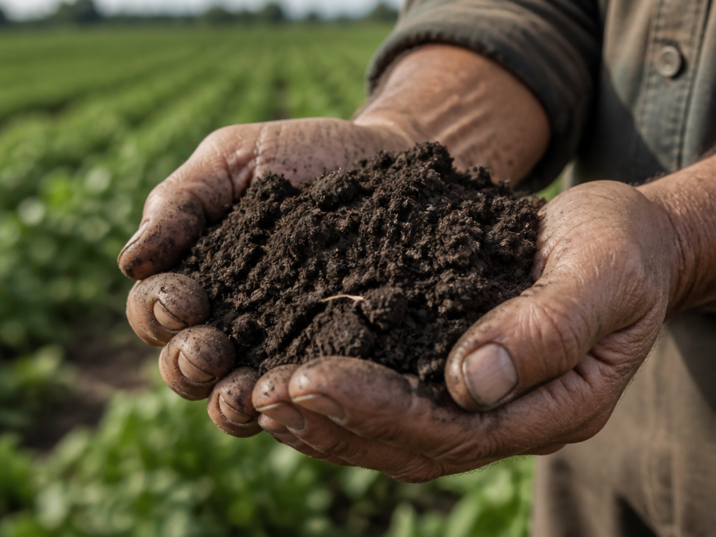 Mains d'agriculteur tenant de la terre agricole française